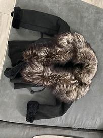 Cappottino shearling nero collo pelliccia volpe