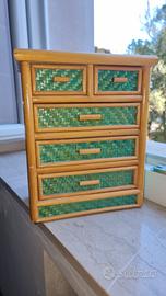 Portagioie vintage anni 80 - in rattan e legno