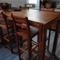 tavolo in legno tavolino alto con sgabelli