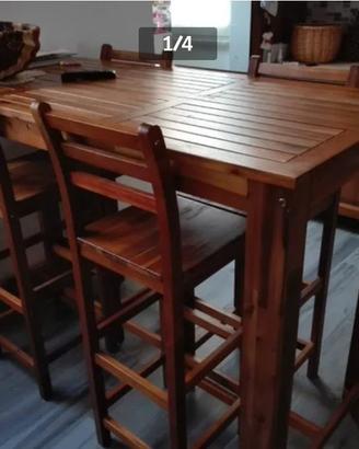 tavolo in legno tavolino alto con sgabelli