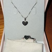 collana e anello arg.925 cuore spinelli neri veri