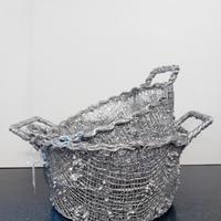 Set 2 cestini tondi natalizi con manici argento