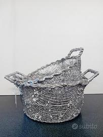 Set 2 cestini tondi natalizi con manici argento