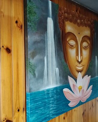 Dipinto originale di Buddha su tela .