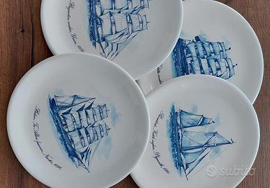 Set 4 Piatti Ceramica con Navi Storiche Marca Pira