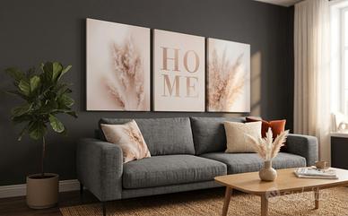Trittico Quadri Tele Moderne Scritta Home