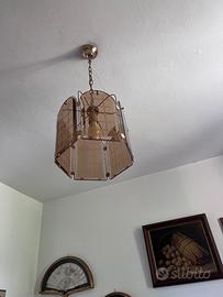 lampadario a sospensione vintage in ottone e vetro