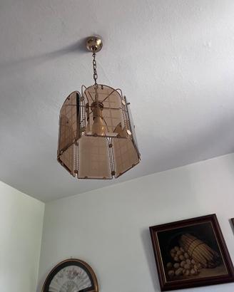 lampadario a sospensione vintage in ottone e vetro