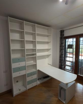 Libreria con scrivania ad angolo componibile
