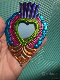 Cuore sacro ex voto artigianato Messico specchio