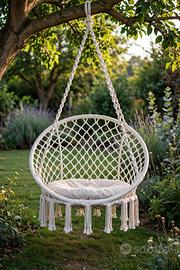Sedia Sospesa Macramè Hanging Chair Nuova
