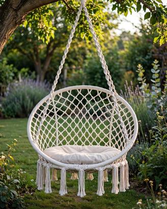 Sedia Sospesa Macramè Hanging Chair Nuova