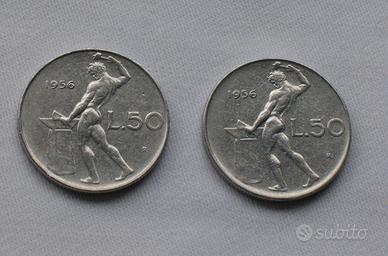 n. 2 monete Lire 50 italiane del 1956