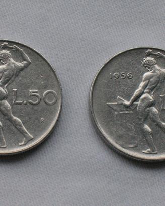 n. 2 monete Lire 50 italiane del 1956