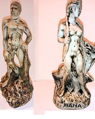 Lotto 2 STATUE ERCOLE e DIANA BOTTIGLIE CERAMICA V