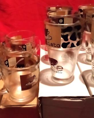 Set 6 Tazze Bicchieri Vetro Latte Macchiato