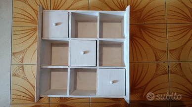 Contenitore con vani e 3 cassettini in legno
