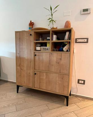 Mobiletto credenza moderno in legno, piedini neri
