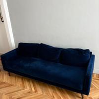 Divano 3 posti velluto blu