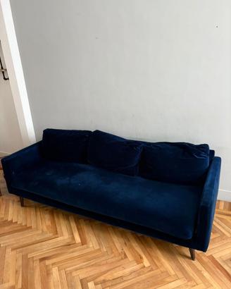 Divano 3 posti velluto blu