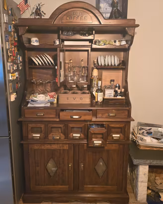 Credenza Snack bar con bancone in legno massello, 