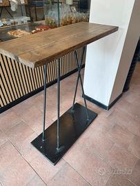 TAVOLO ALTO STILE INDUSTRIAL IN LEGNO E FERRO