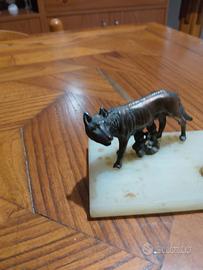 Set da scrivania vintage in marmo e bronzo con scu