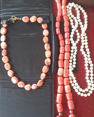 Collane nuove in corallo e perle + orecchini