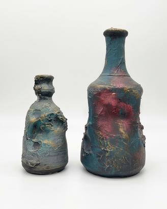 Coppia bottiglie artigianali sarde - blu e uniche