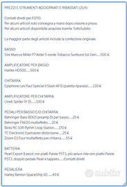 Basso, chitarra, batteria, amplificatori, pedali