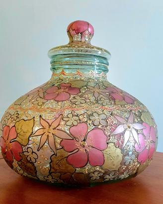 VASO IN VETRO DECORO FLOREALE 