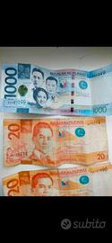 banconote  filippine e monete straniere