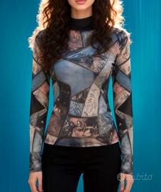 Top Vintage Trasparente a Maniche Lunghe Donna