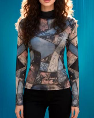 Top Vintage Trasparente a Maniche Lunghe Donna