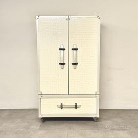 Carrello mobile bar in simil pelle bianco perla