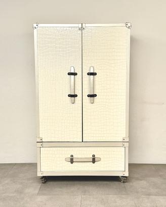 Carrello mobile bar in simil pelle bianco perla