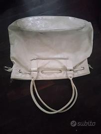 Borsa Donna vera pell motorcycle Giant Tote bianca