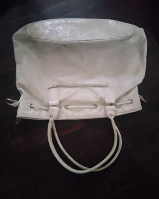 Borsa Donna vera pell motorcycle Giant Tote bianca