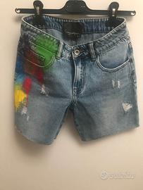 Jeans corto dipinto a mano tg XXS NUOVI