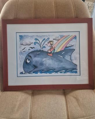 Quadro Pinocchio e Balena con aut. orig.Don Backy