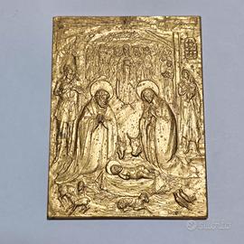 Placchetta bronzo dorato natività Enrico Manfrini