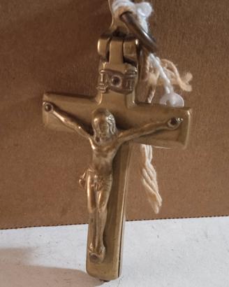 Antico Crocifisso reliquiario in ottone fine 800