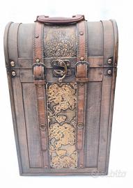 Bauletto Porta Bottiglie Vintage in Legno e Cuoio 