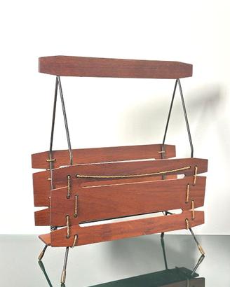 Portariviste Vintage in Legno e Metallo Anni 60