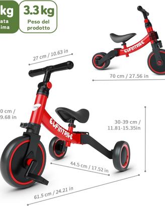 Besrey Triciclo 5 in 1 per Bambini Rosso