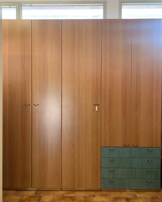 ARMADIO 4 ANTE   4 CASSETTI  AZZURRI LEGNO CHIARO