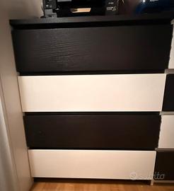 Cassettiera bianco/marrone scuro a 4 cassetti