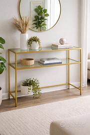 Tavolino / Consolle in metallo dorato e vetro