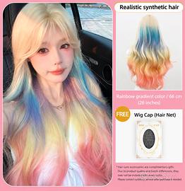 Parrucca lunga color arcobaleno 66 cm