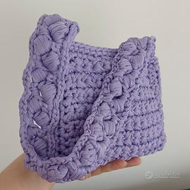 borsa  piccola a spalla uncinetto fettuccia lilla
